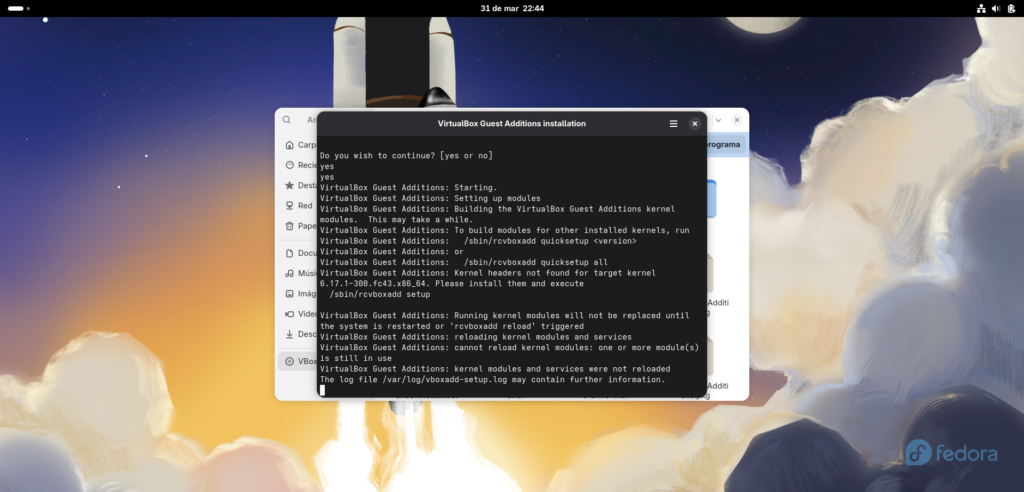 terminal con la instalación en progreso