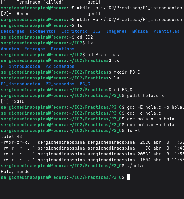 ./hola mostrando "Hola, mundo" en la terminal