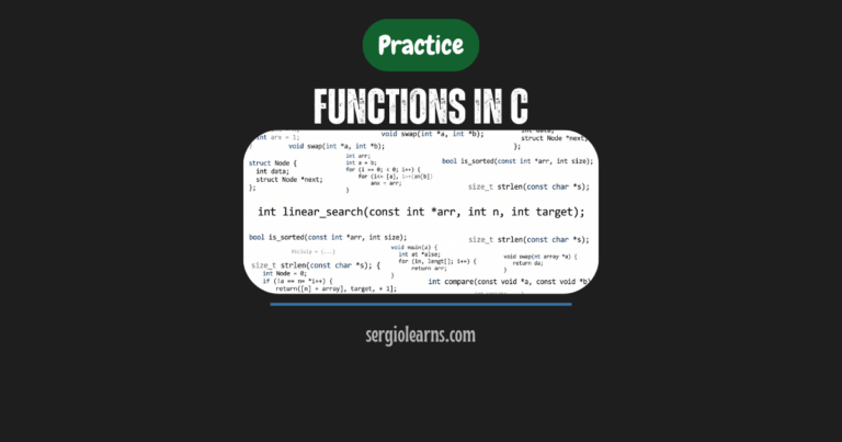functions in C practice search transformations statistics arrays Fedora gcc