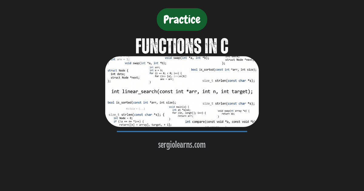 functions in C practice search transformations statistics arrays Fedora gcc
