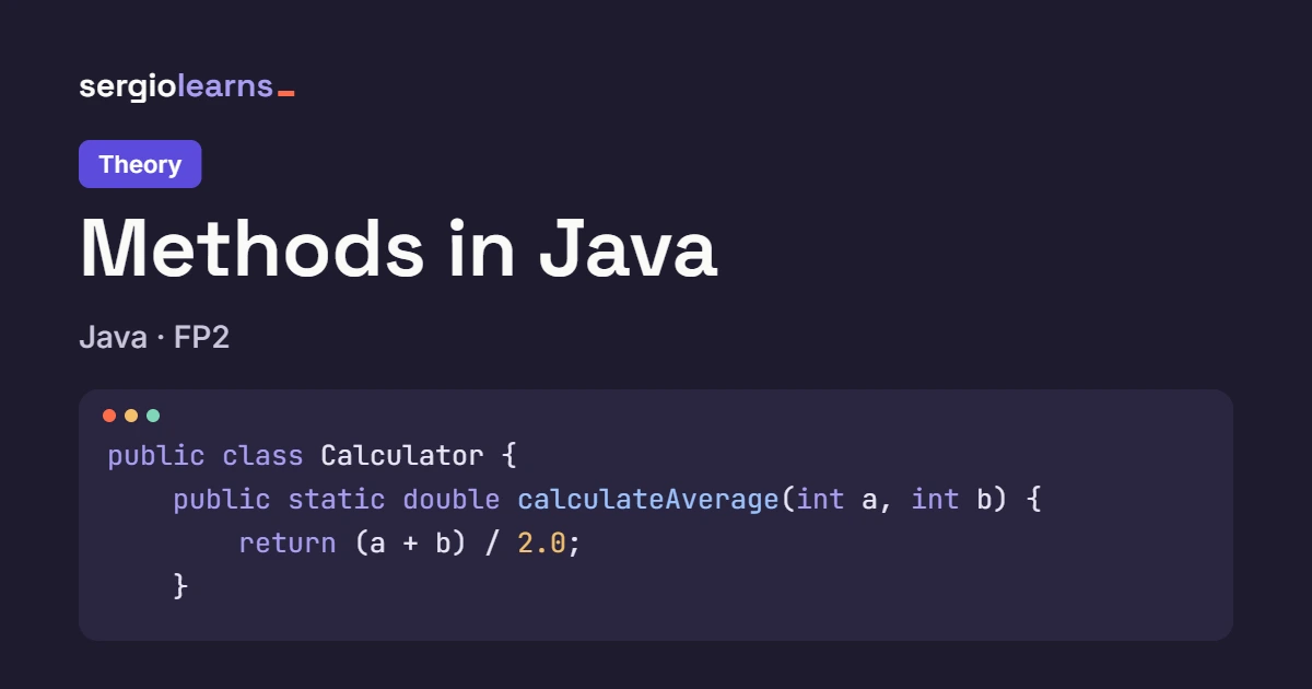Cover of the article Methods in Java theory, in the violet color used for theory articles