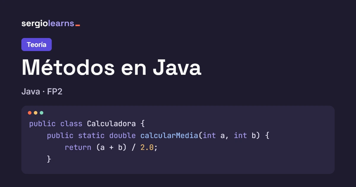 Portada del artículo Métodos en Java teoría, con el color violeta característico de los artículos de teoría