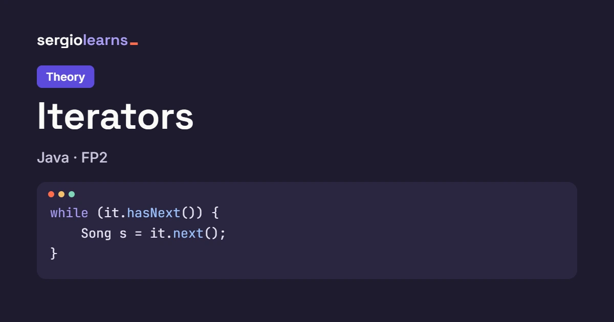 Cover of the theory article on Java iterators, showing a while loop with it.hasNext()