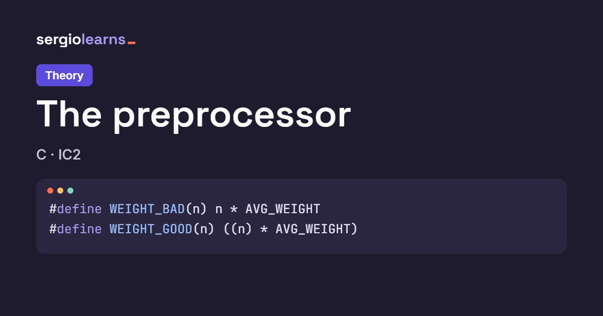 Cover of the C preprocessor theory with two macros, WEIGHT_BAD without parentheses and WEIGHT_GOOD with parentheses