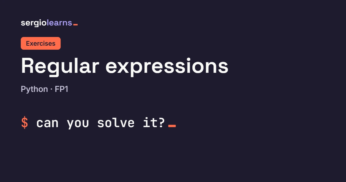 Cover of the Python regular expressions exercises from FP1