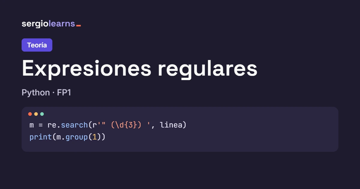 Portada de la teoría de expresiones regulares en Python con un fragmento de código que busca el código HTTP de una línea de log con re.search